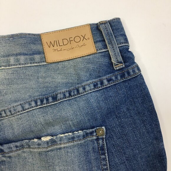 WILDFOX Logo Hardware Bijoux Boyfriend Short Fallen Wash Distressed Denim Shorts - Picture 10 of 10